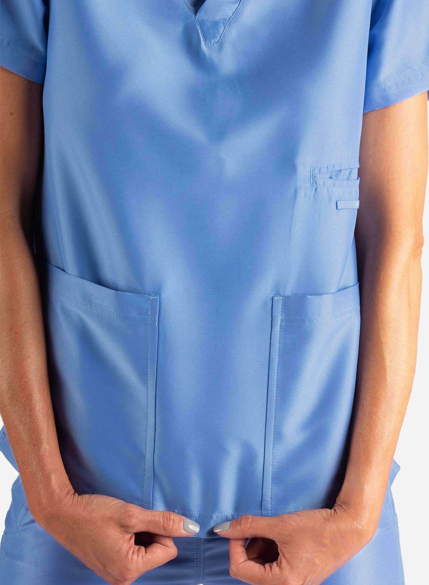 Women's 2 Pocket Scrub Top in Ceil Blue Pockets