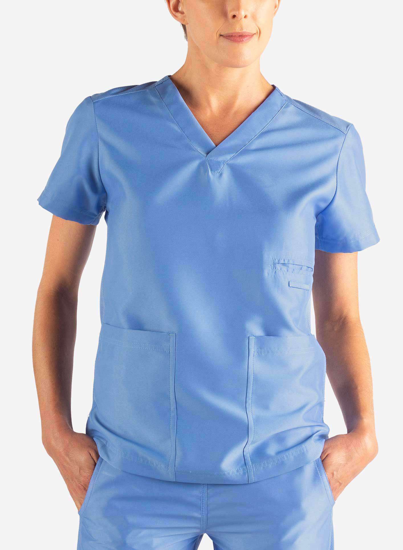 Women&#39;s 2 Pocket Scrub Top in ceil-blue