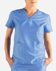 Women's 2 Pocket Scrub Top in ceil-blue