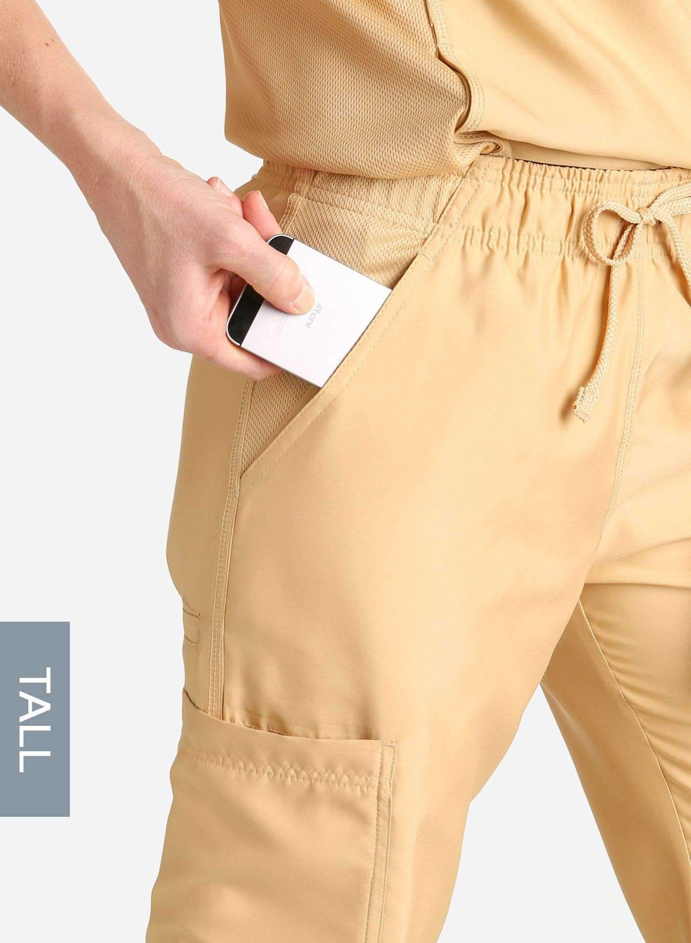 womens tall cargo pocket straight leg scrub pants khaki Elements detail