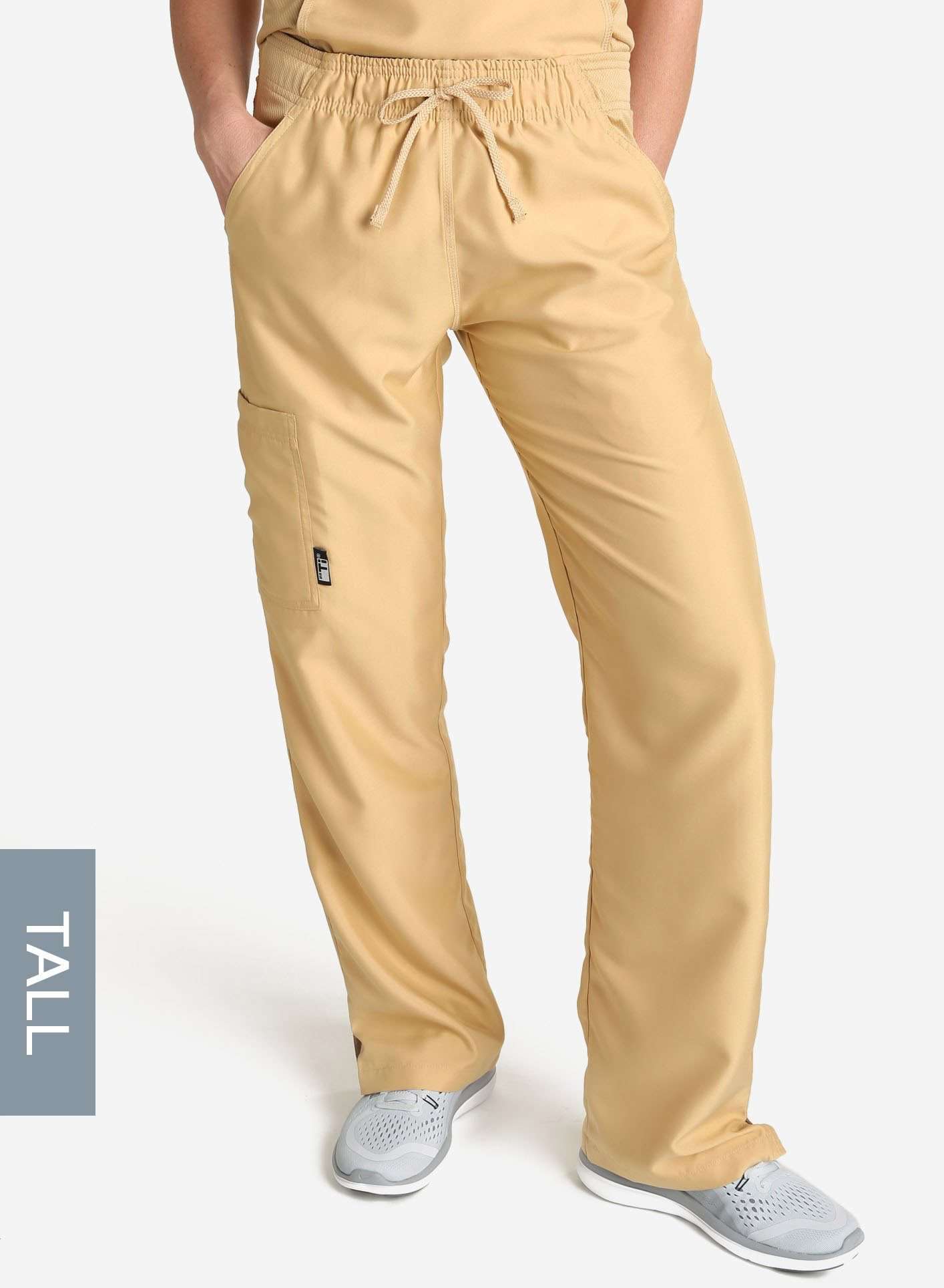 womens tall cargo pocket straight leg scrub pants khaki 