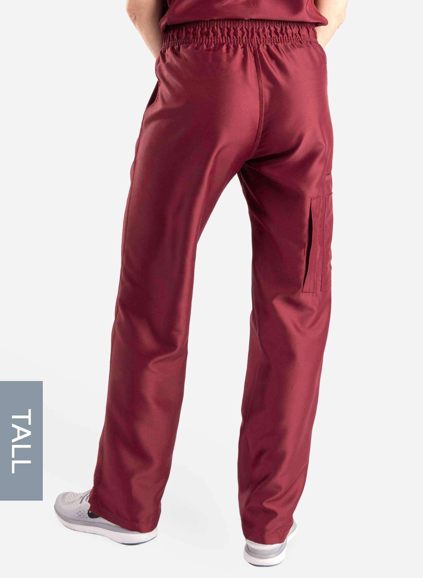womens tall cargo pocket straight leg scrub pants bold burgundy