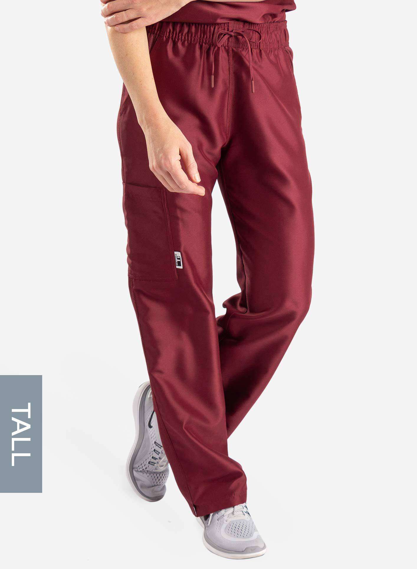 womens tall cargo pocket straight leg scrub pants bold burgundy