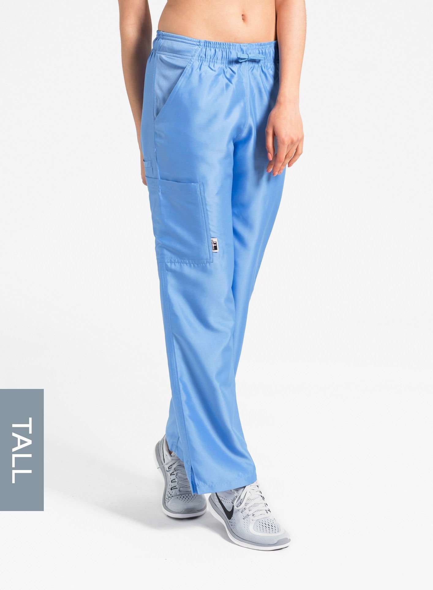 womens tall cargo pocket straight leg scrub pants ceil-blue