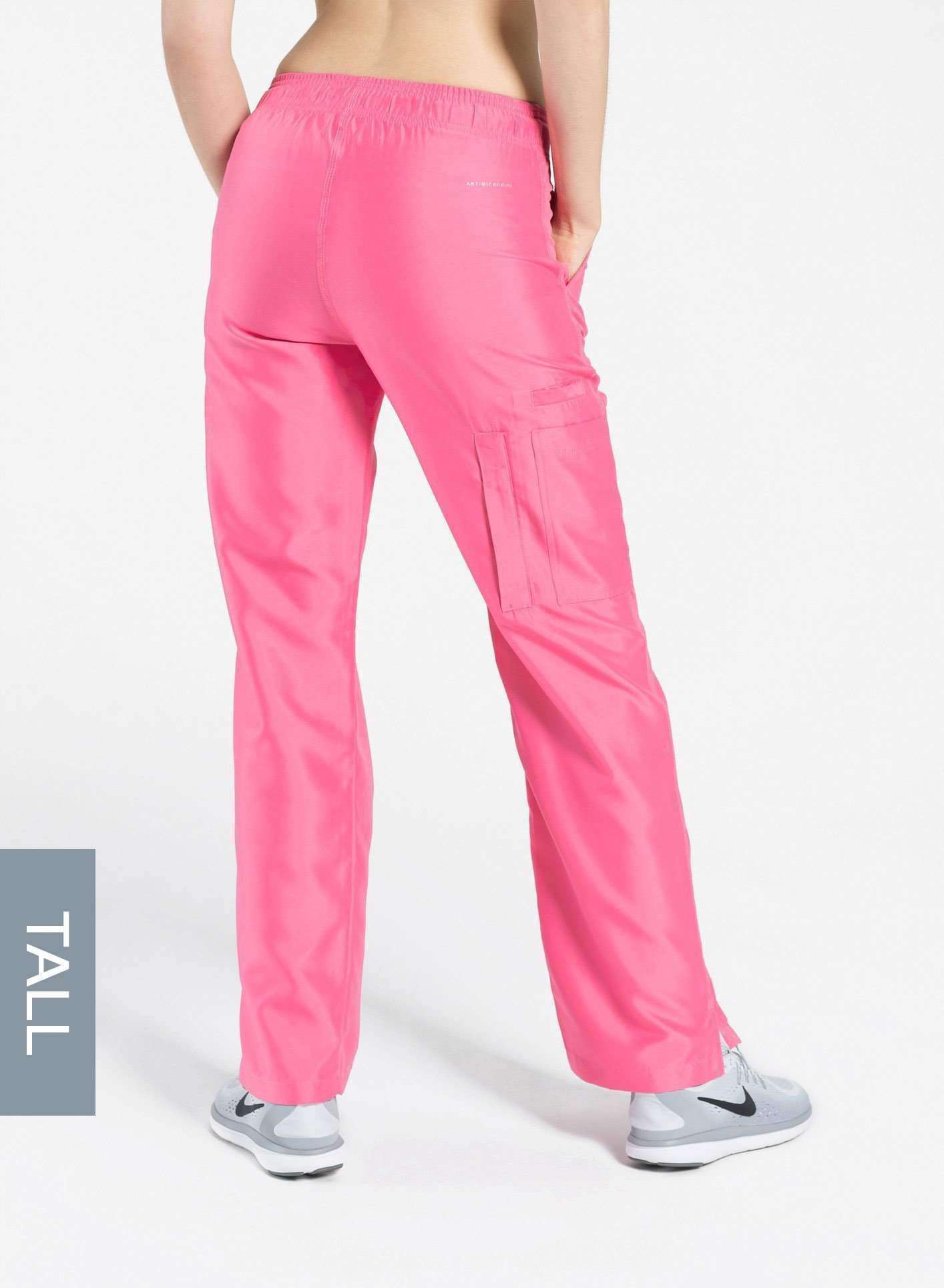 womens tall cargo pocket straight leg scrub pants pink Elements back